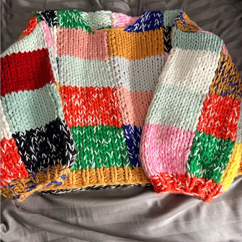 En Creme Multicolor Patchwork Cardigan